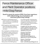Fence Maintenance Officer and Plant Operator Positions - Far West NSW