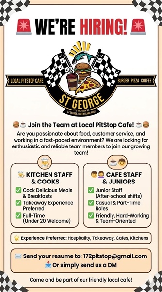 Cafe Staff, Juniors, Cooks and Kitchen Staff - St George